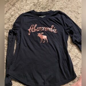 Abercrombie navy blue Long Sleeve Shirt with Pink Logo